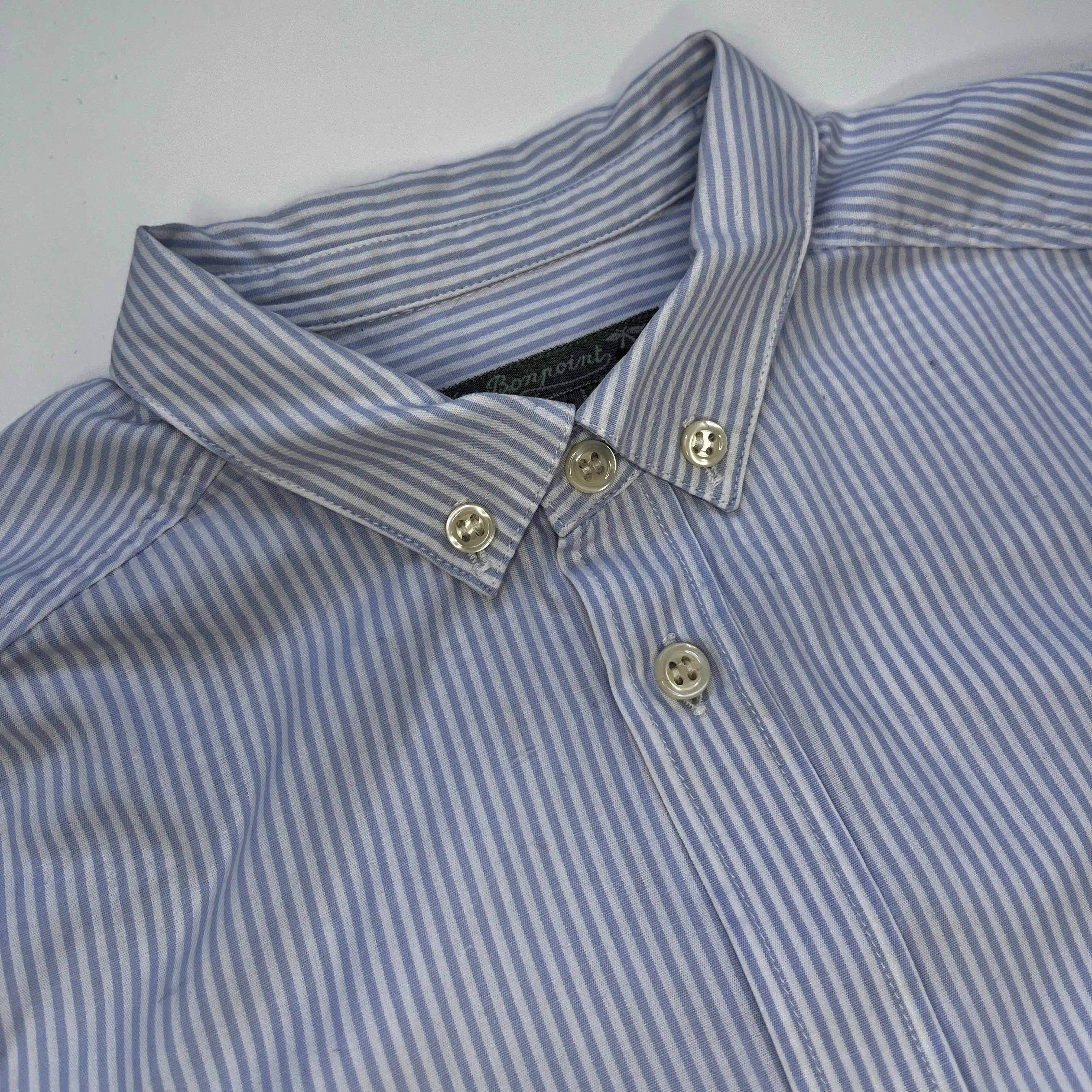 Bonpoint Blue & White Stripe Shirt With Collar: 10 Years