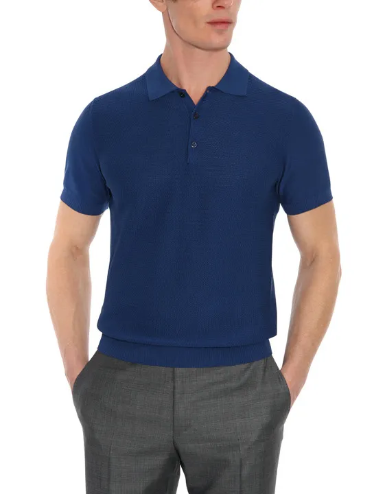 CANALI Premium Cotton Knit Polo Blue