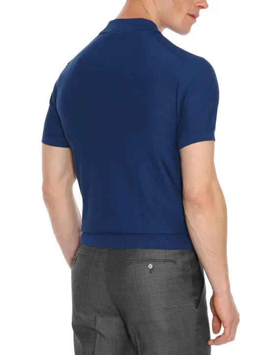 CANALI Premium Cotton Knit Polo Blue