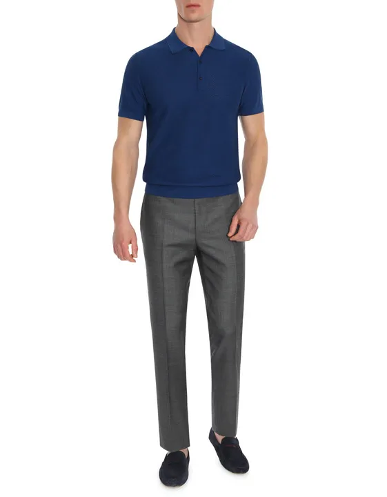 CANALI Premium Cotton Knit Polo Blue