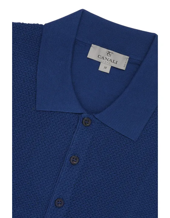 CANALI Premium Cotton Knit Polo Blue