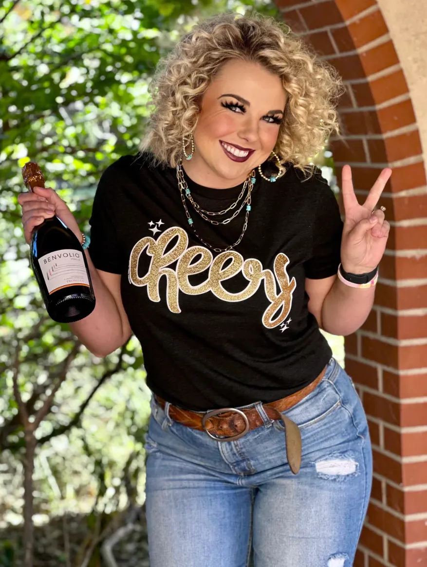 Cheers with Gold Glitter Tee