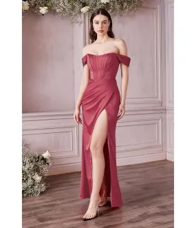 Cinderella Divine  Lipstick Divine Satin Corset Off-Shoulder Prom Dress