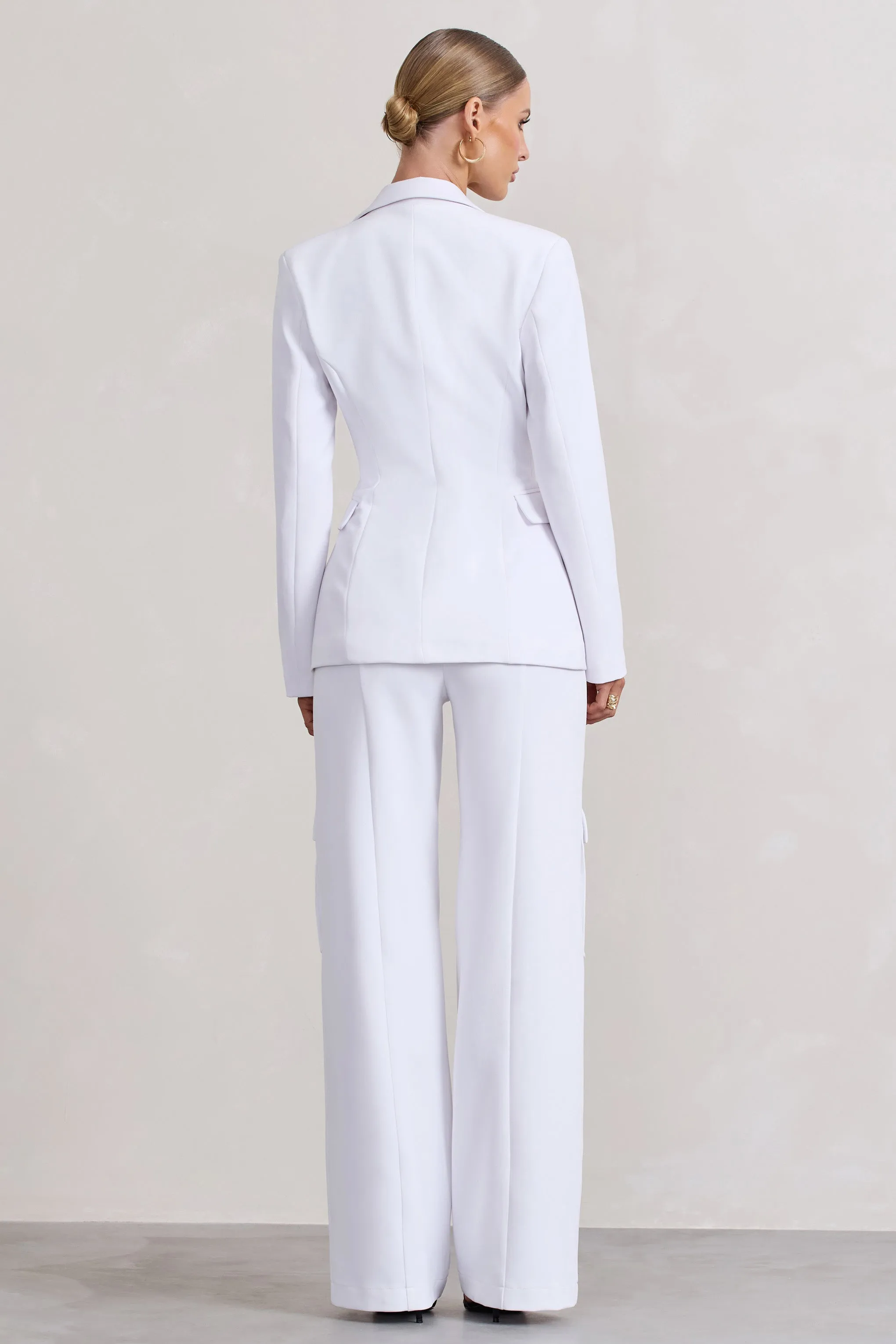 Close Up | White Wide-Leg Cargo Trousers With Ankle Zips