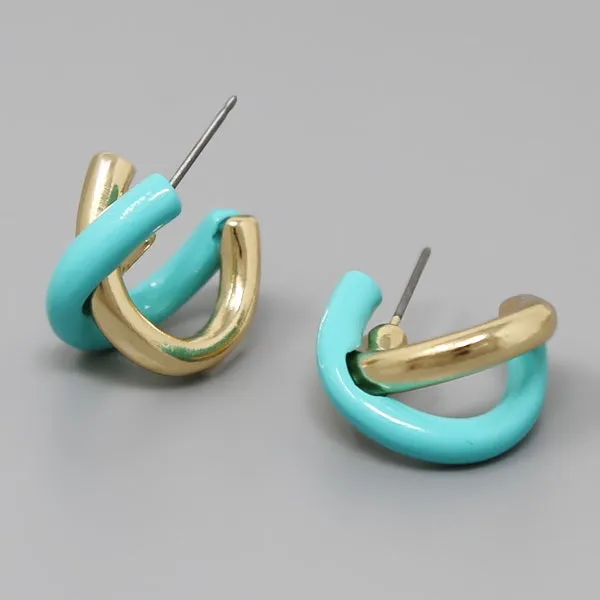 Color Dipped Crisscross Metal Hoop Earrings