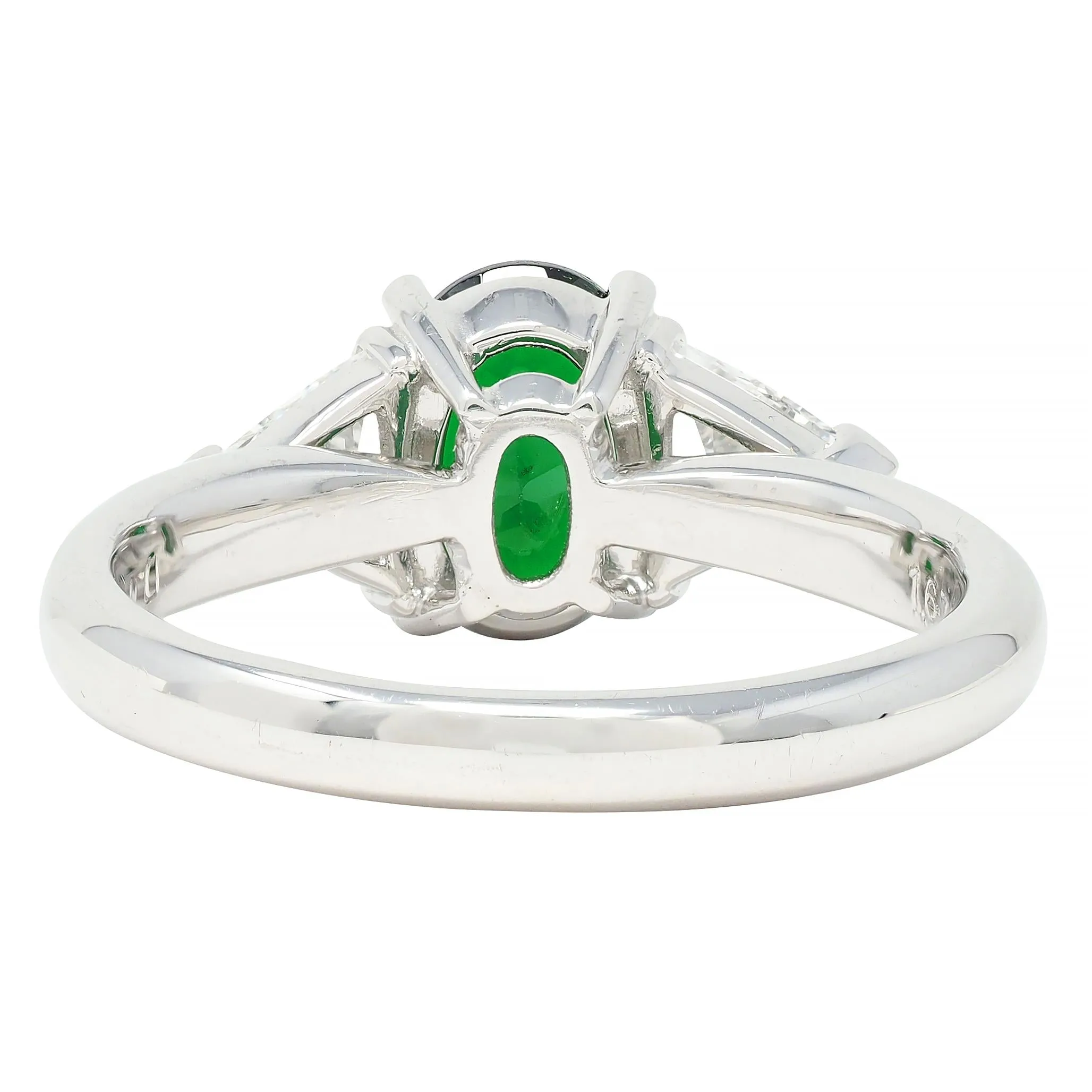 Contemporary 2.19 CTW Tsavorite Garnet Diamond Platinum Three Stone Ring