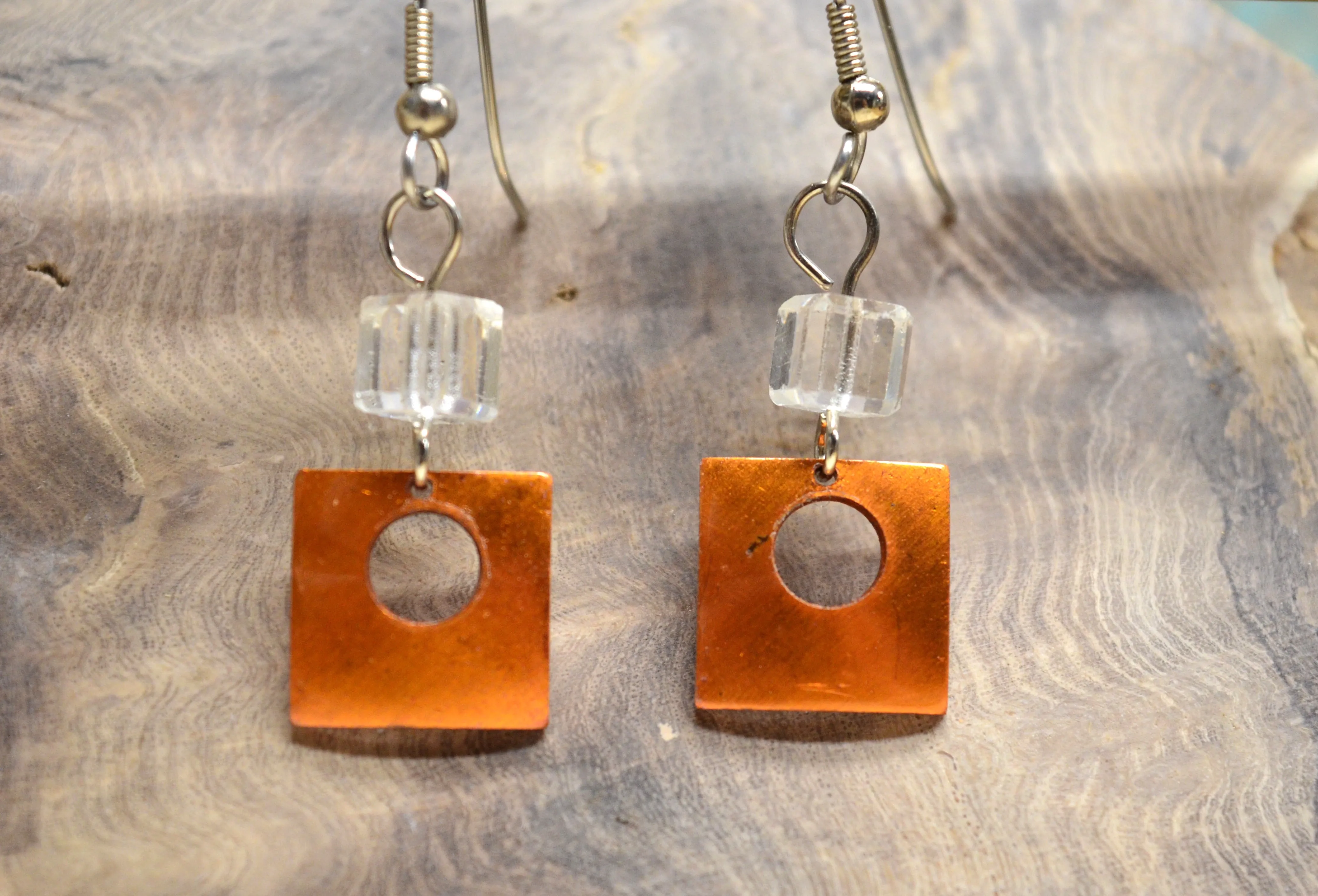 Copper Earrings with orange patina