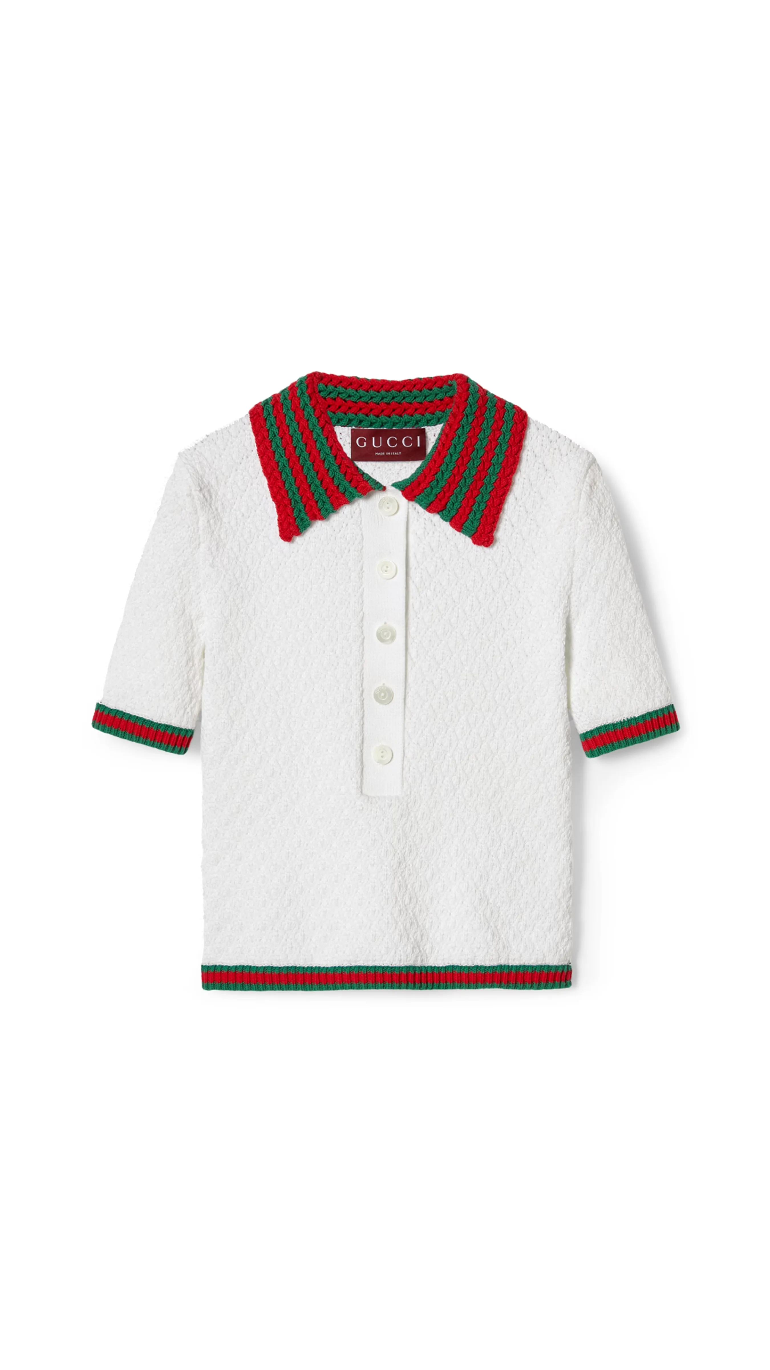 Cotton Lace Polo Shirt - White/Red/Green