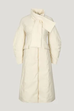 Cream Quilted Down Layered Coat