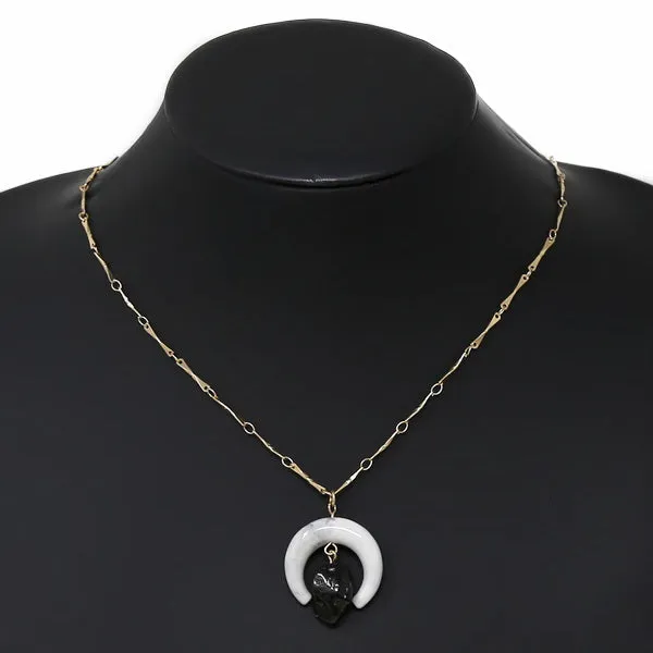 Crescent And Natural Stone Pendant Chain Necklace