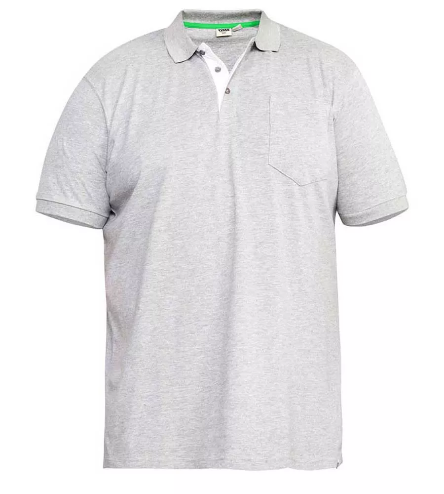 D555 Big Mens Grey Fully Combed Pique Polo Shirt With Pocket (GRANT GREY)