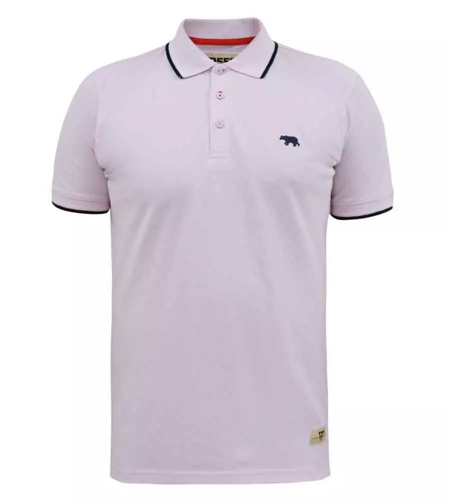 D555 Mens Pink Polo Shirt With Colour Rib Tipping On Collar and Cuffs (HAMFORD 2)