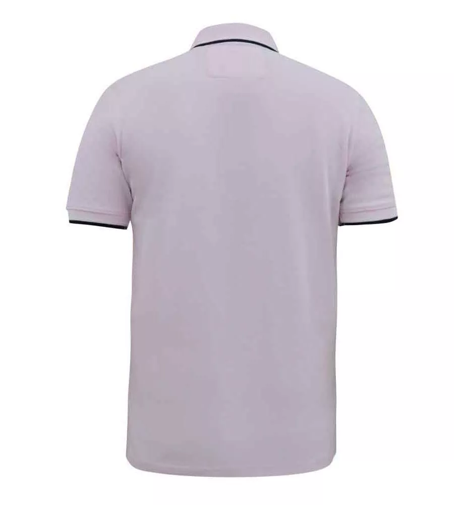 D555 Mens Pink Polo Shirt With Colour Rib Tipping On Collar and Cuffs (HAMFORD 2)