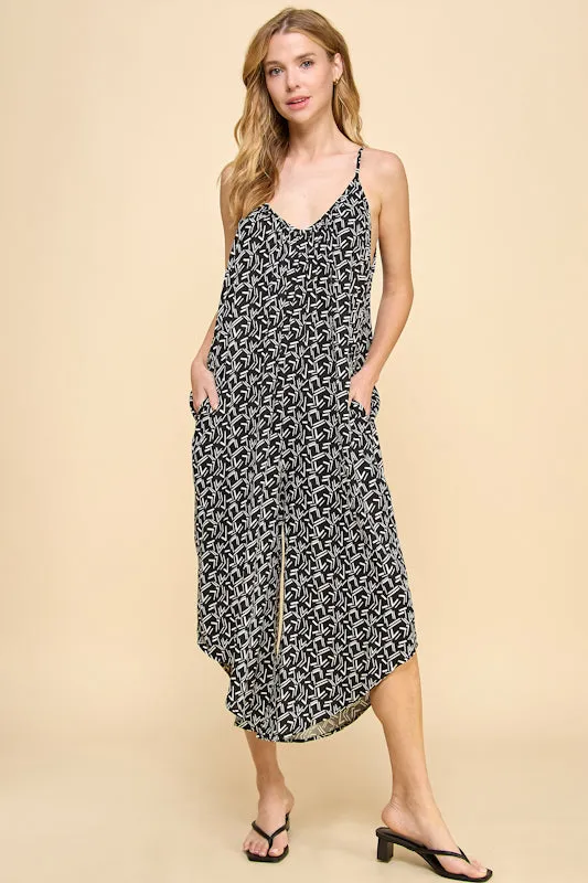 DASHED VEES LOOSE FIT JUMPSUIT