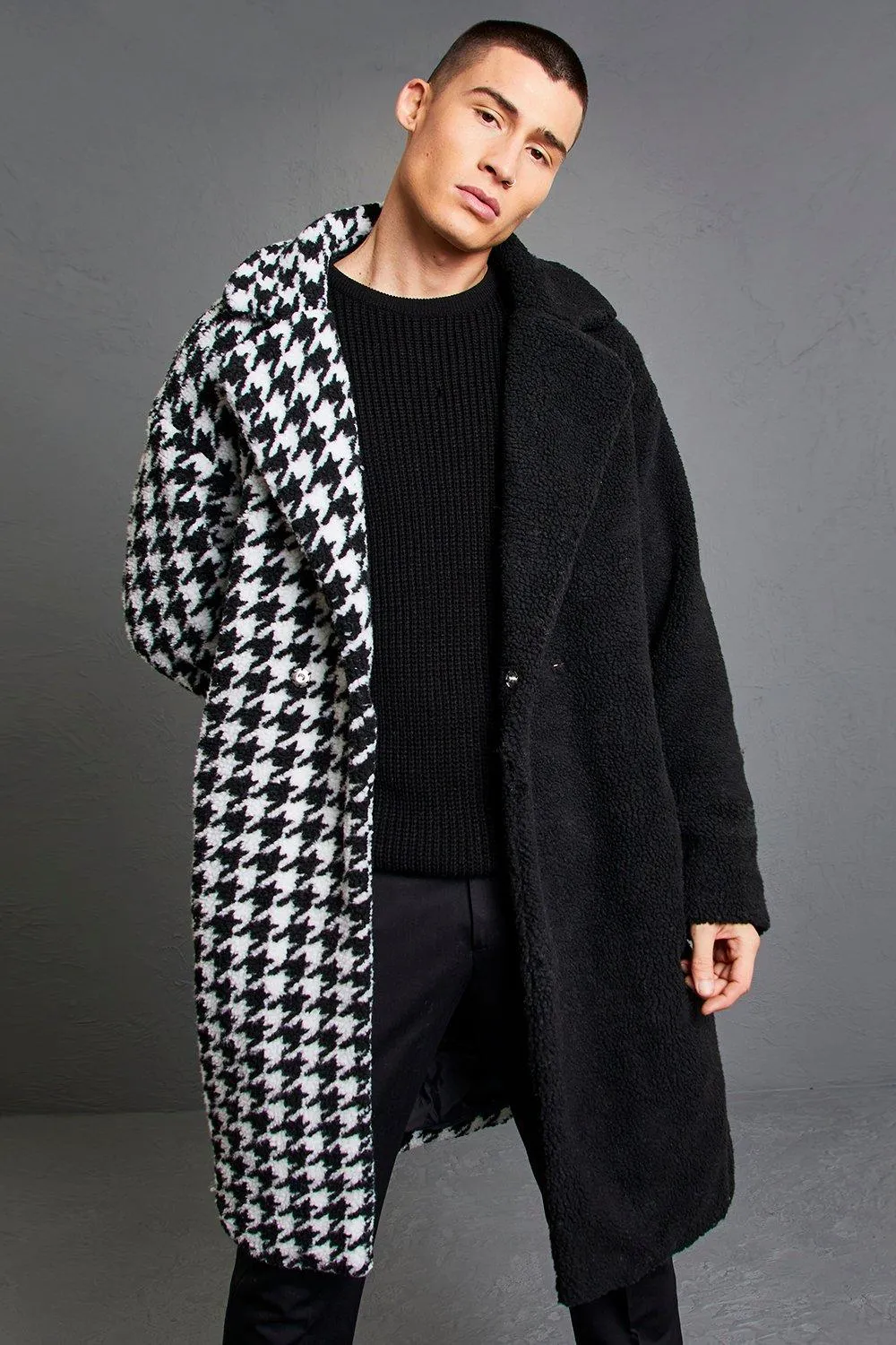 Dogtooth Spliced Longline Coat | boohooMAN UK