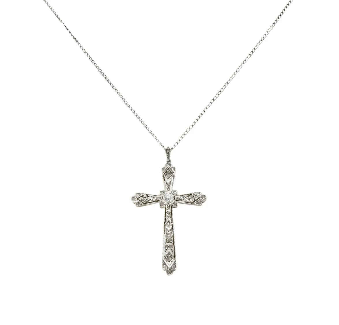 Edwardian Diamond Platinum-Topped 18 Karat Gold Cross Pendant