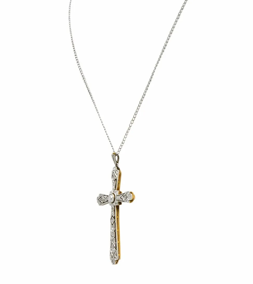 Edwardian Diamond Platinum-Topped 18 Karat Gold Cross Pendant