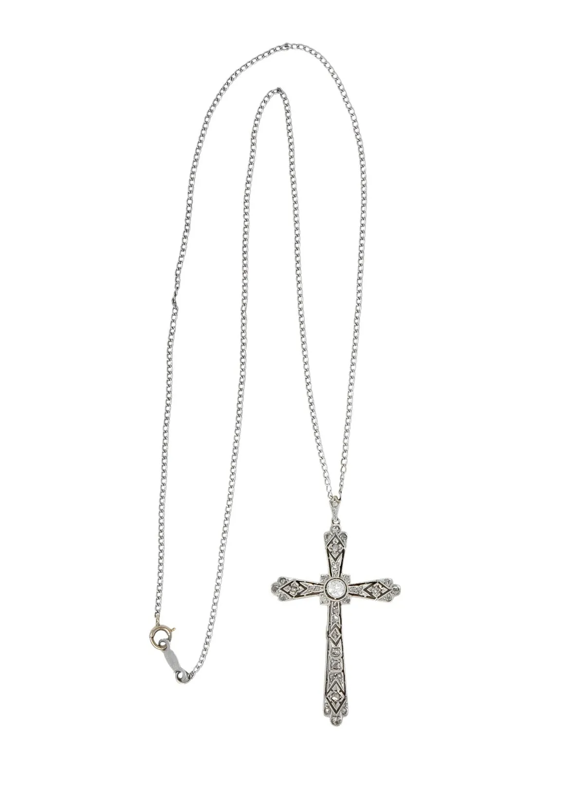 Edwardian Diamond Platinum-Topped 18 Karat Gold Cross Pendant