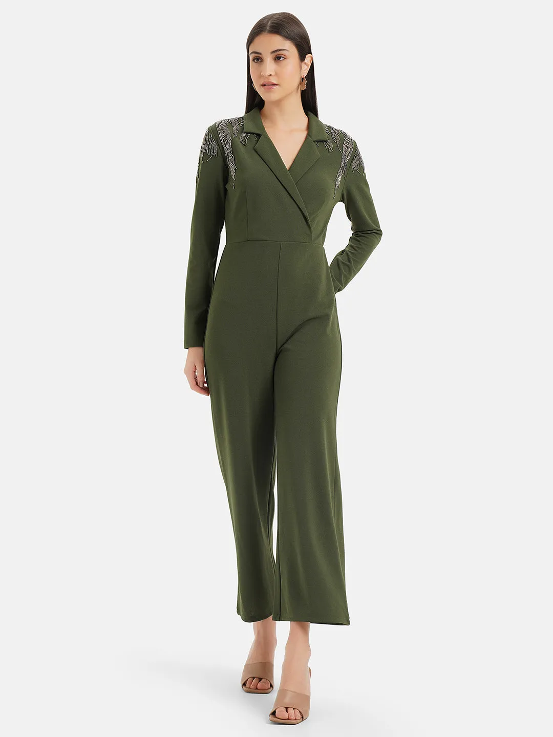 Embellished Lapel Collar Jumpsuit