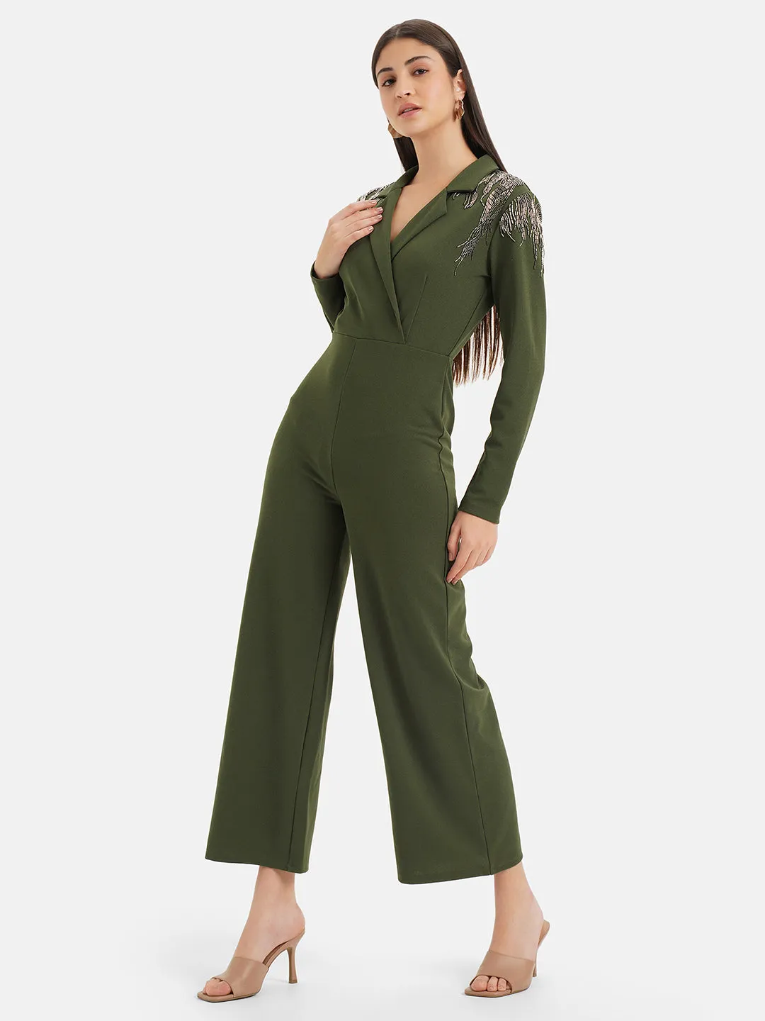 Embellished Lapel Collar Jumpsuit