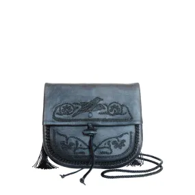 Embroidered Mini Crossbody Bag in Black