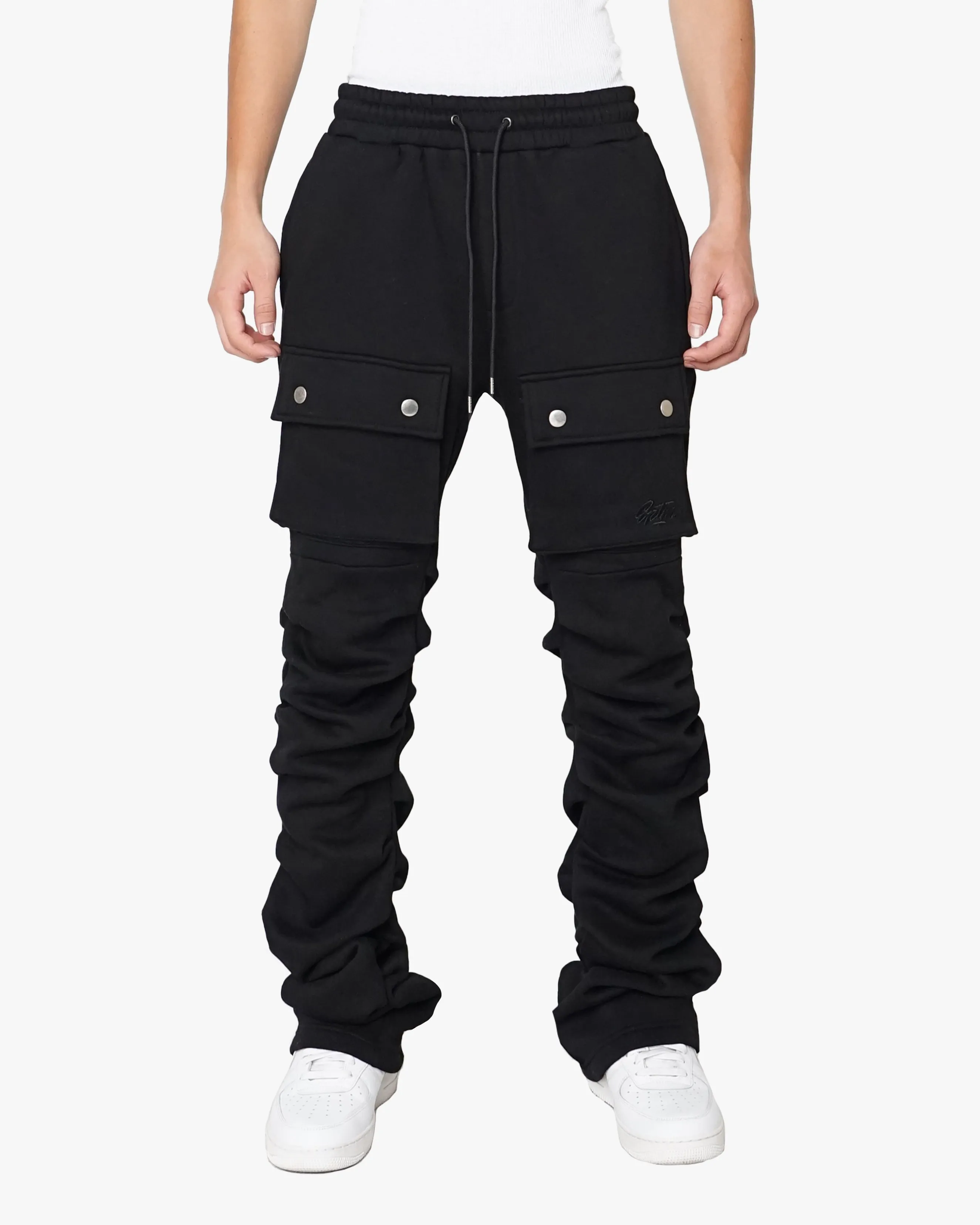 EPTM STACKED CARGO SWEATPANTS-BLACK