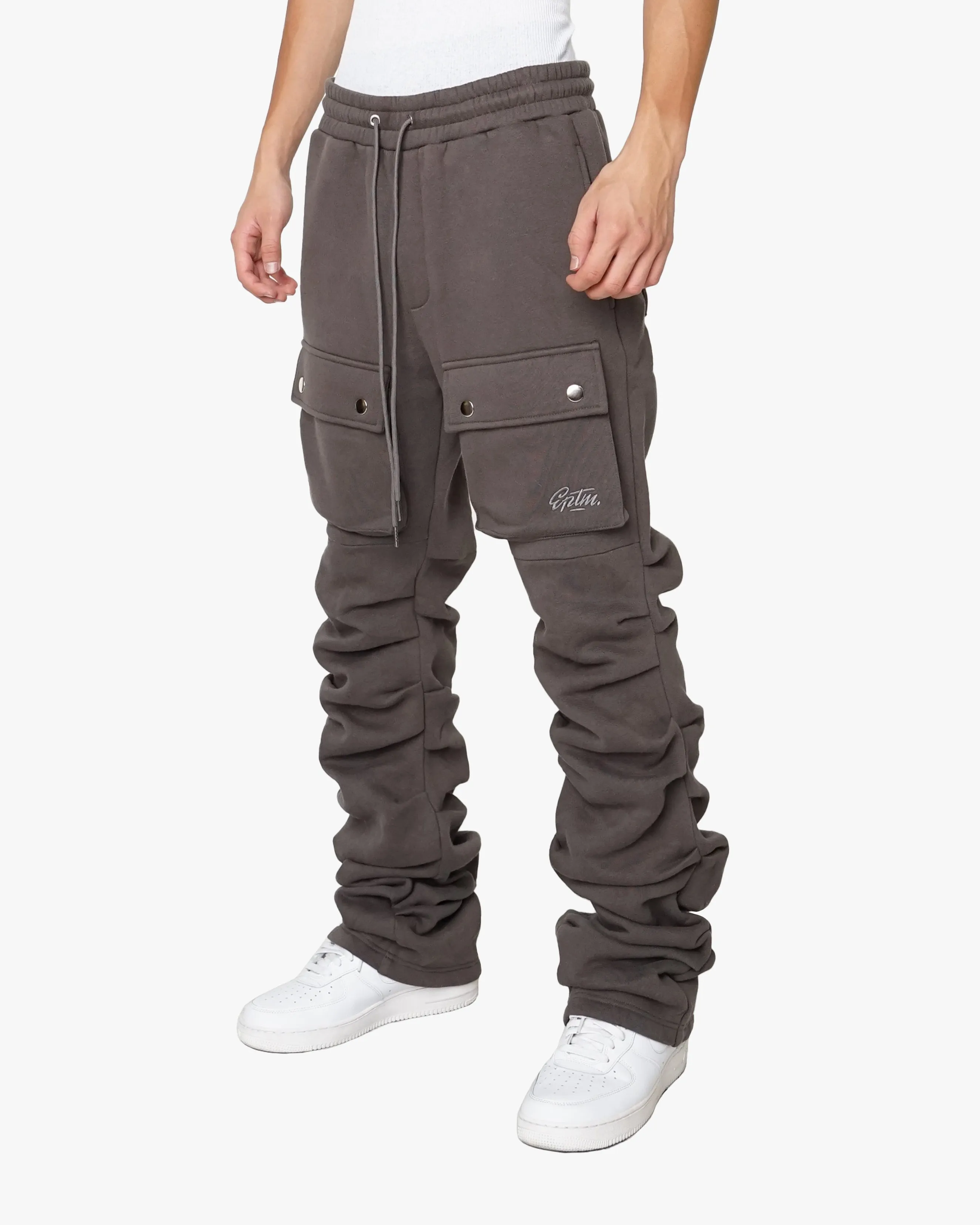 EPTM STACKED CARGO SWEATPANTS-CHARCOAL