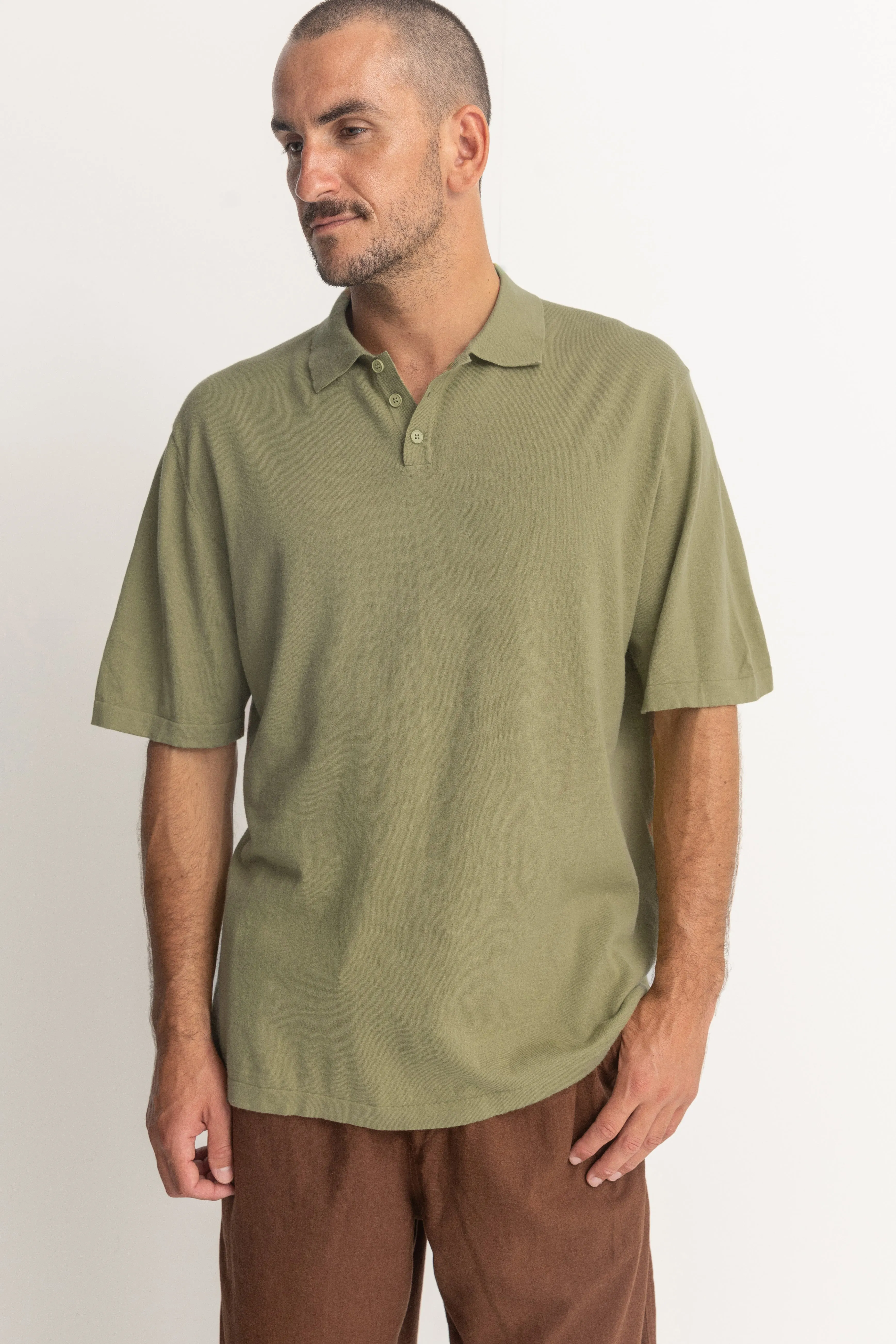 Essential Knit Ss Polo Herb