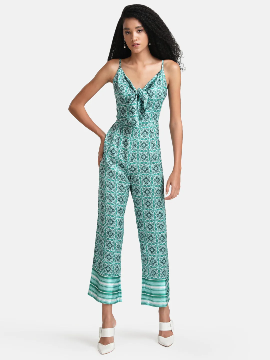 Front Tie-Knot Printed Jumpsuit