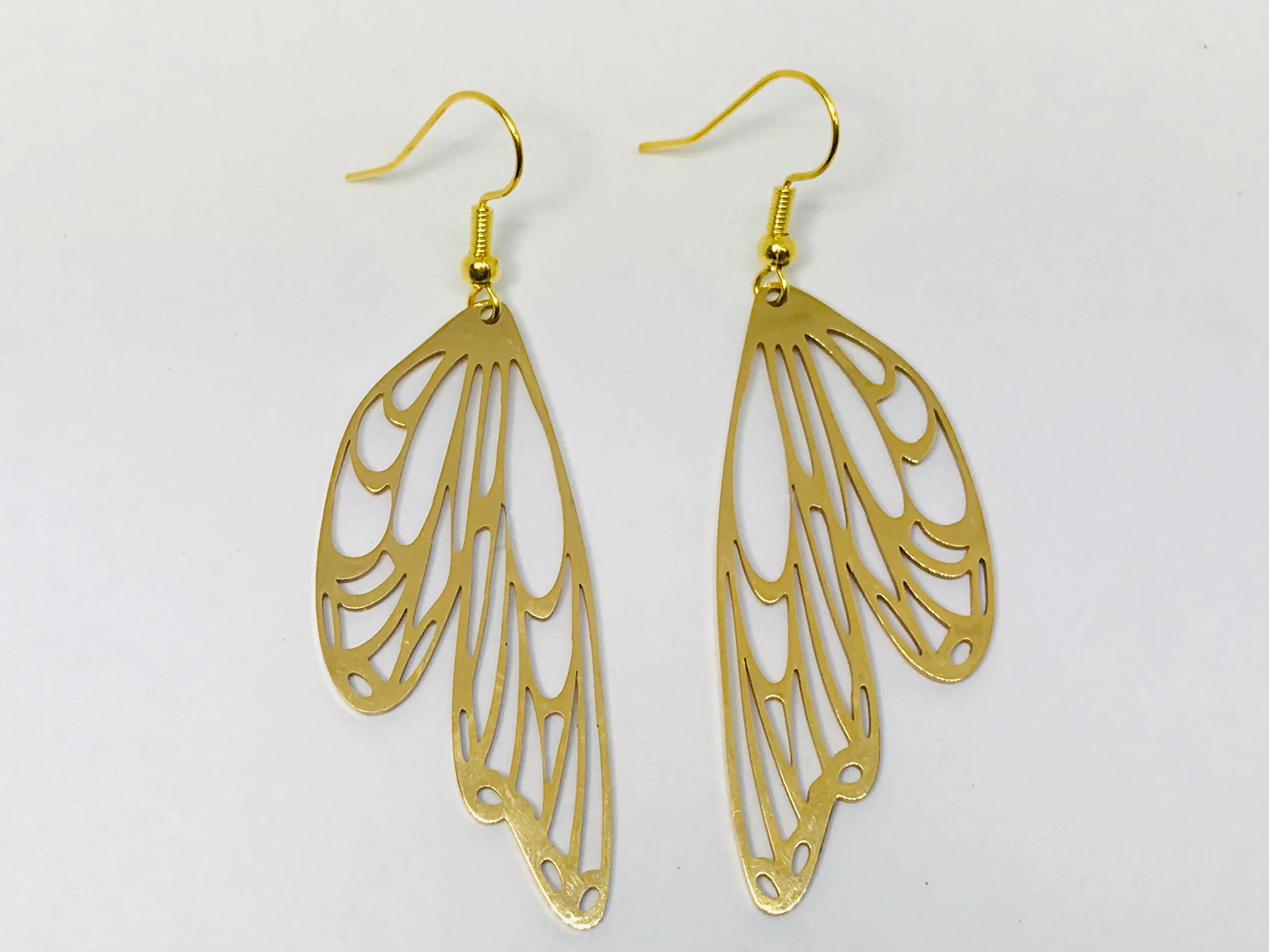 Gold Butterfly Wing Moon Phase Earrings, Dragonfly Wing Fantasy Earrings