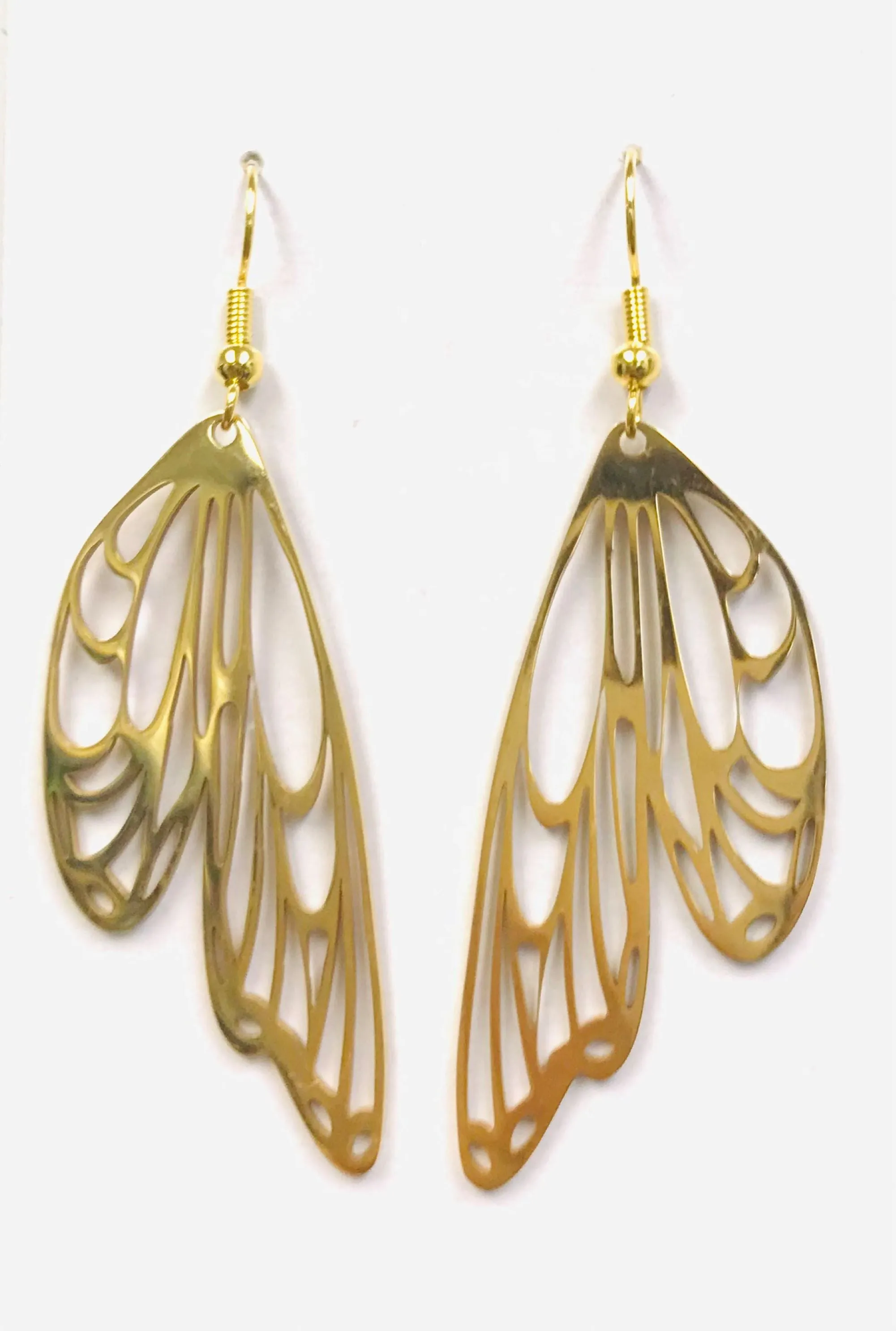 Gold Butterfly Wing Moon Phase Earrings, Dragonfly Wing Fantasy Earrings