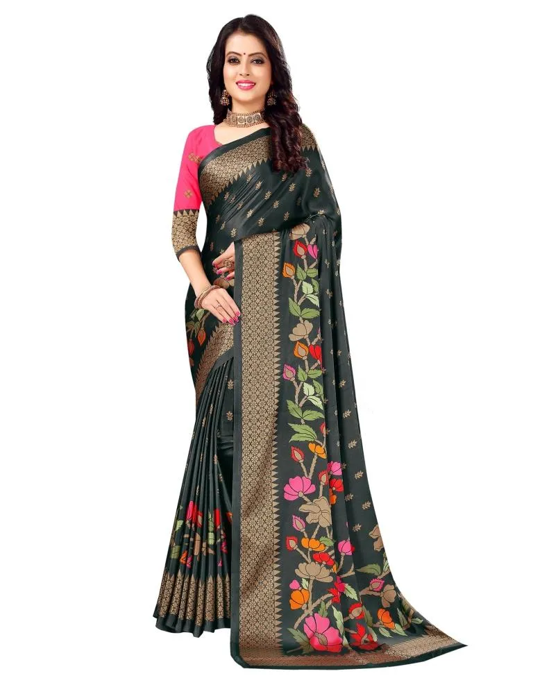 Grey Coloured Crepe Printed Partywear saree