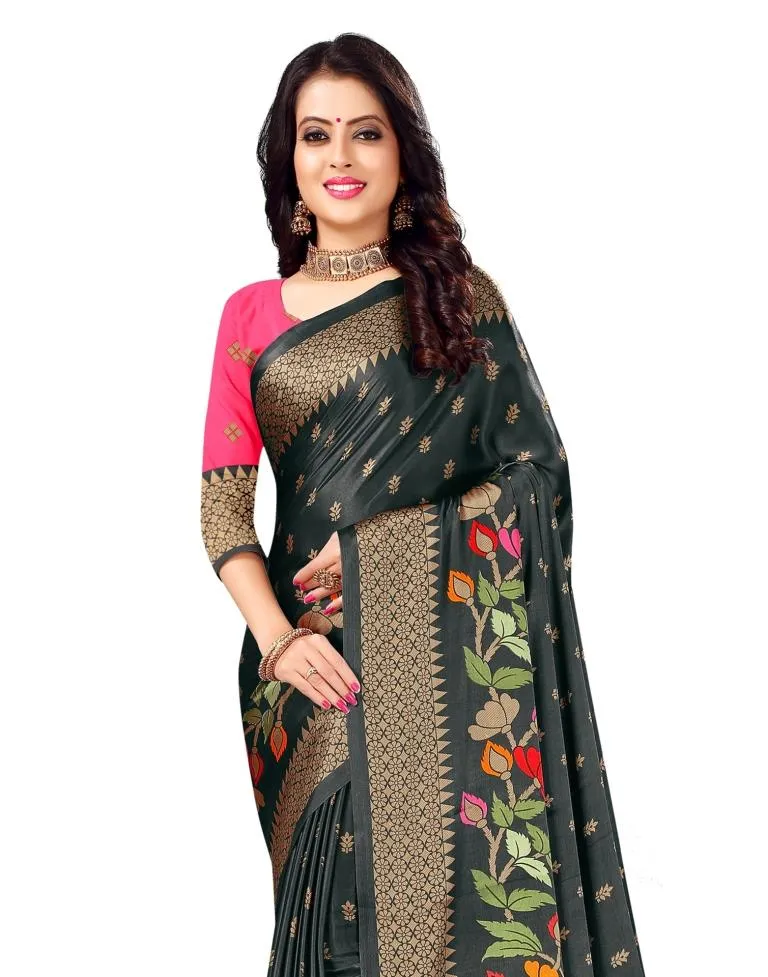 Grey Coloured Crepe Printed Partywear saree