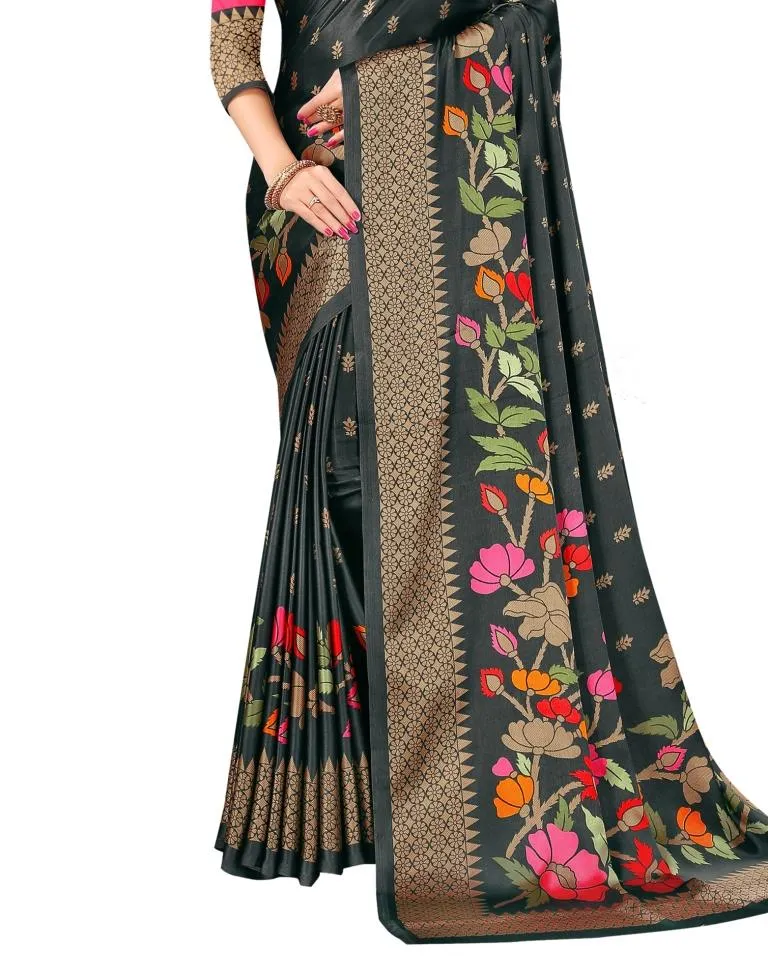 Grey Coloured Crepe Printed Partywear saree