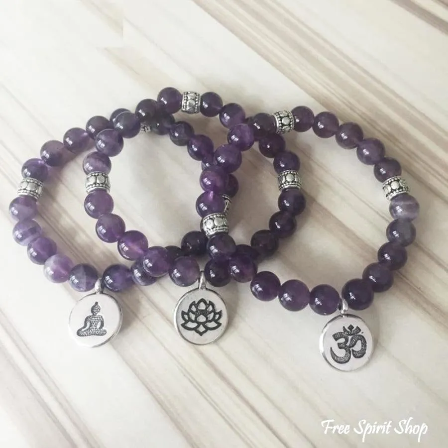 Handmade Natural Amethyst Stone Mala Bead Bracelet