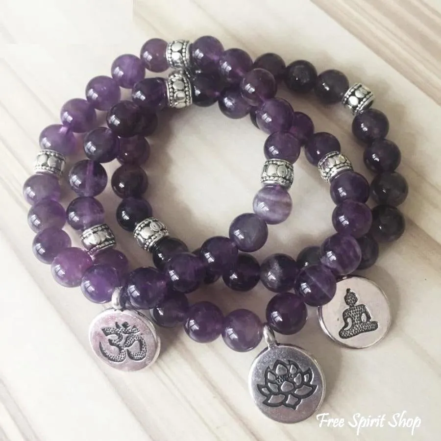 Handmade Natural Amethyst Stone Mala Bead Bracelet