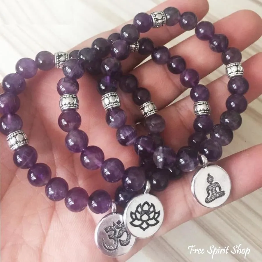 Handmade Natural Amethyst Stone Mala Bead Bracelet