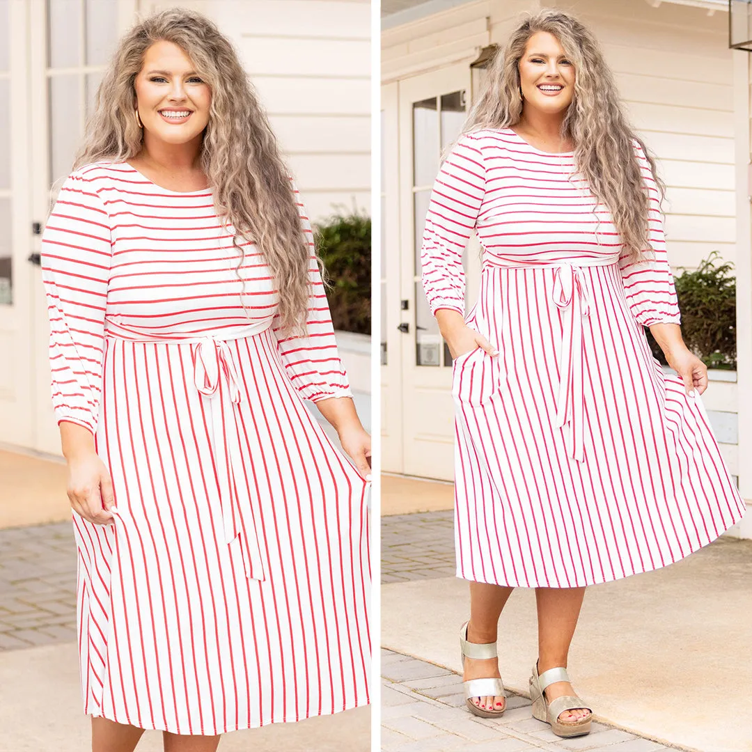 Holding Hands On The Boardwalk Dress, Ivory-Coral