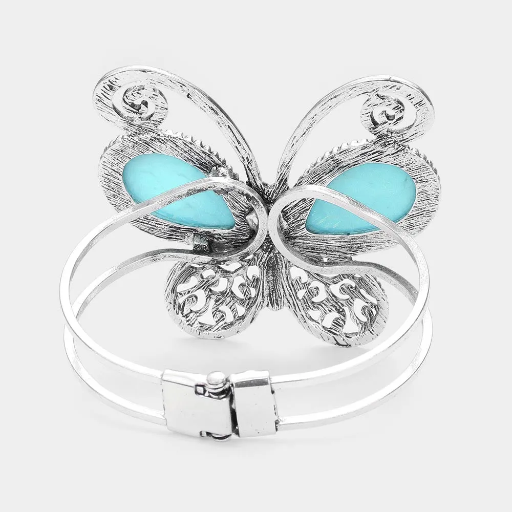 iLLASPARKZ Natural Stone Butterfly Hinged Bracelet