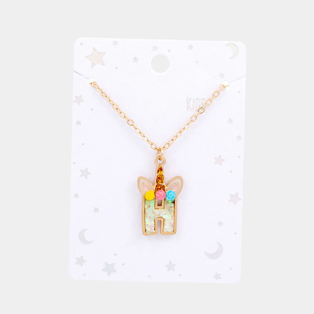 iLLASPARKZ -H- Unicorn Monogram Pendant Kids Necklace