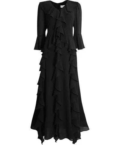 James Lakeland Women's V-Neck Ruffle Black Dress