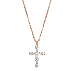 Jewelili 10K Rose Gold With Cubic Zirconia Cross Pendant Necklace