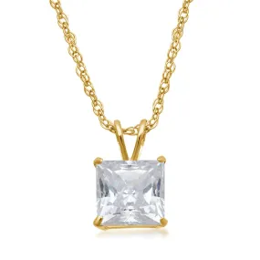 Jewelili 10K Yellow Gold With Cubic Zirconia Solitaire Pendant Necklace