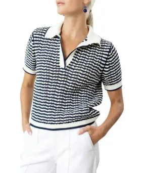 Jonathan Simkhai Kenzie Short Sleeve Polo In Midnight Stripe