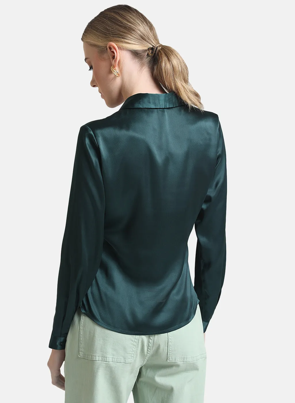 Kazo Green Shirt With Ruching At Placket