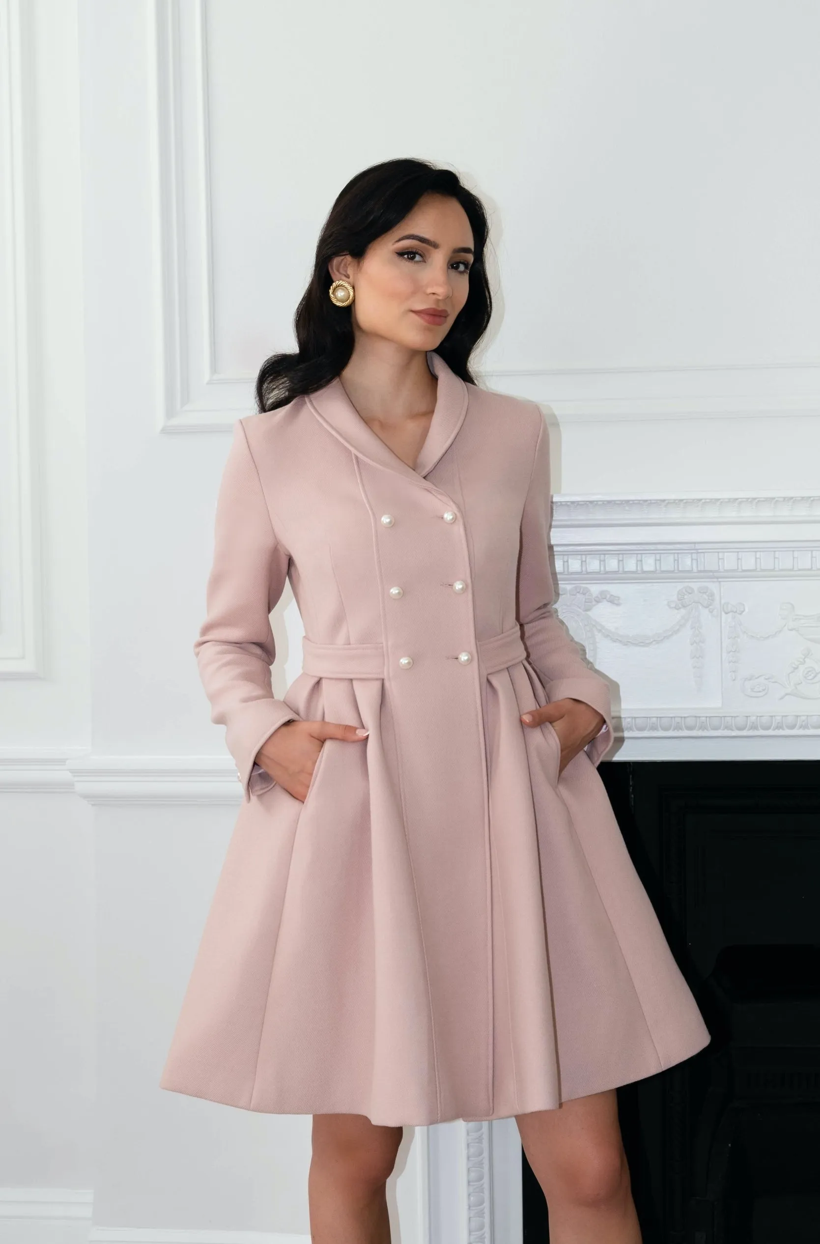 'Kennedy' Wool Dress Coat in Rosa