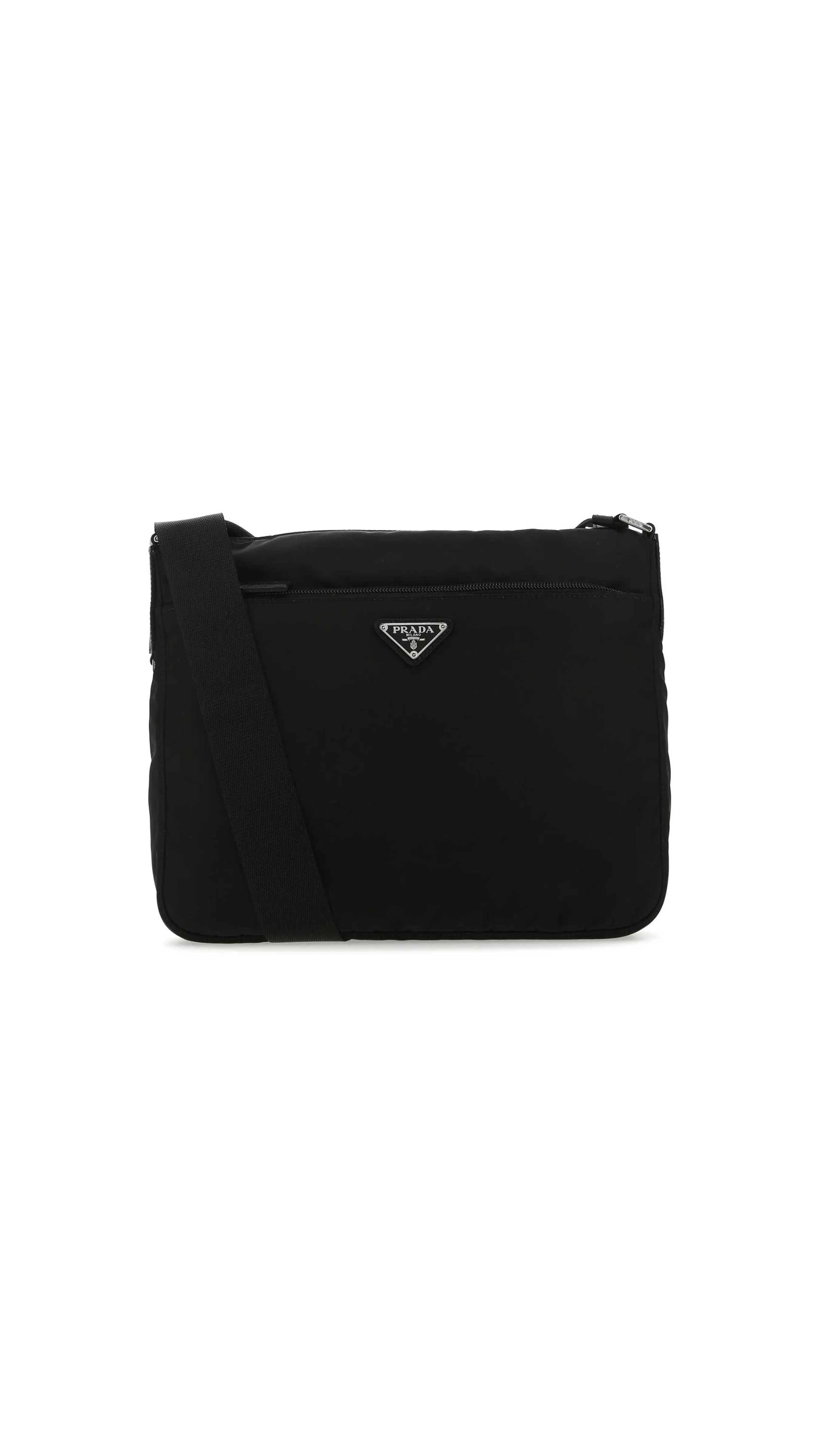 Logo Plaque Zipped Shoulder Bag - Black