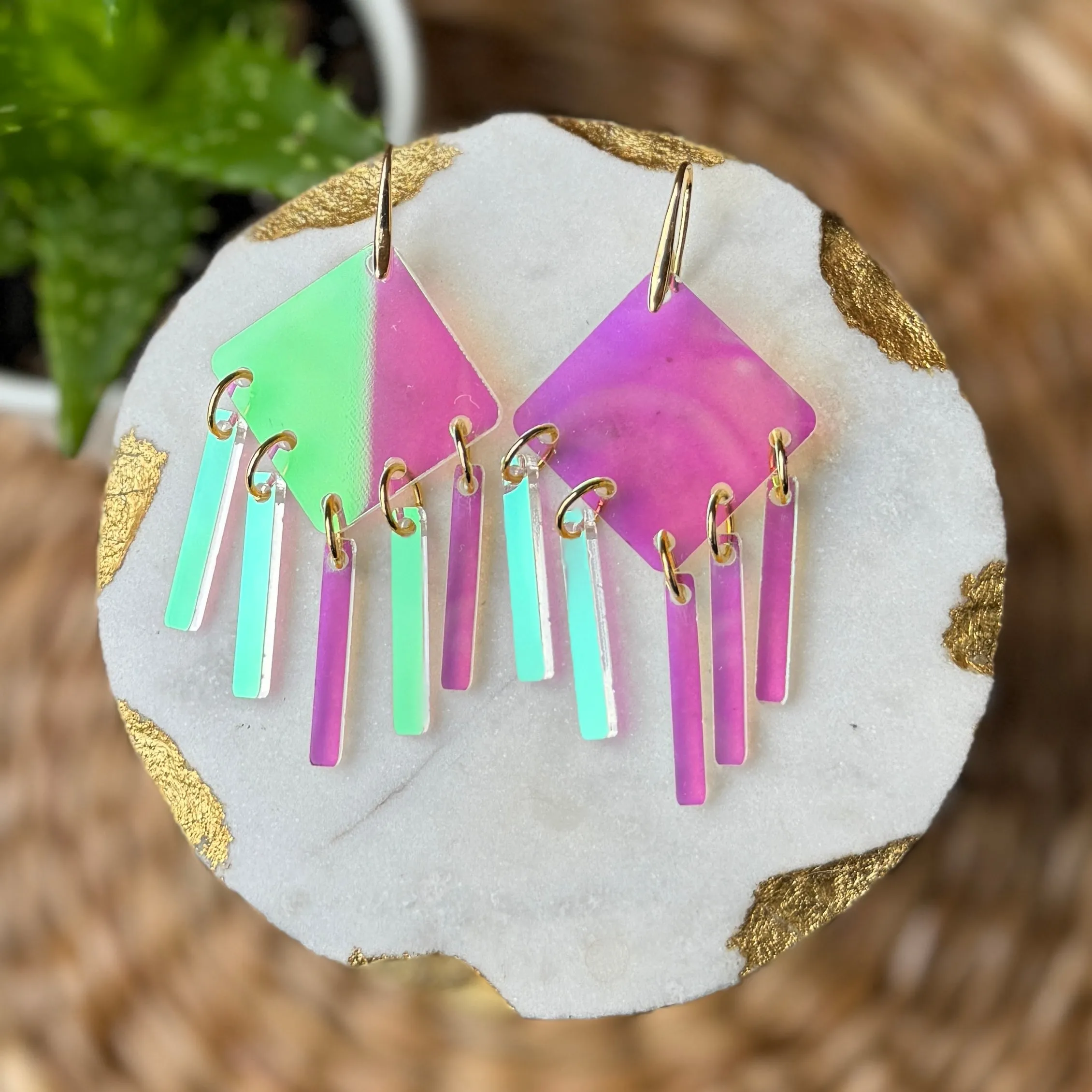 Lola Waterfall Earrings - Pink Iridescent - Acrylic Earrings