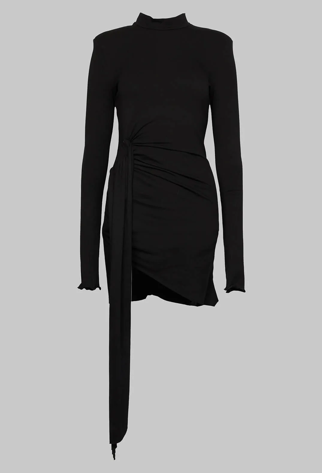 Long Sleeved Dress with Front Wrap Detail in Black