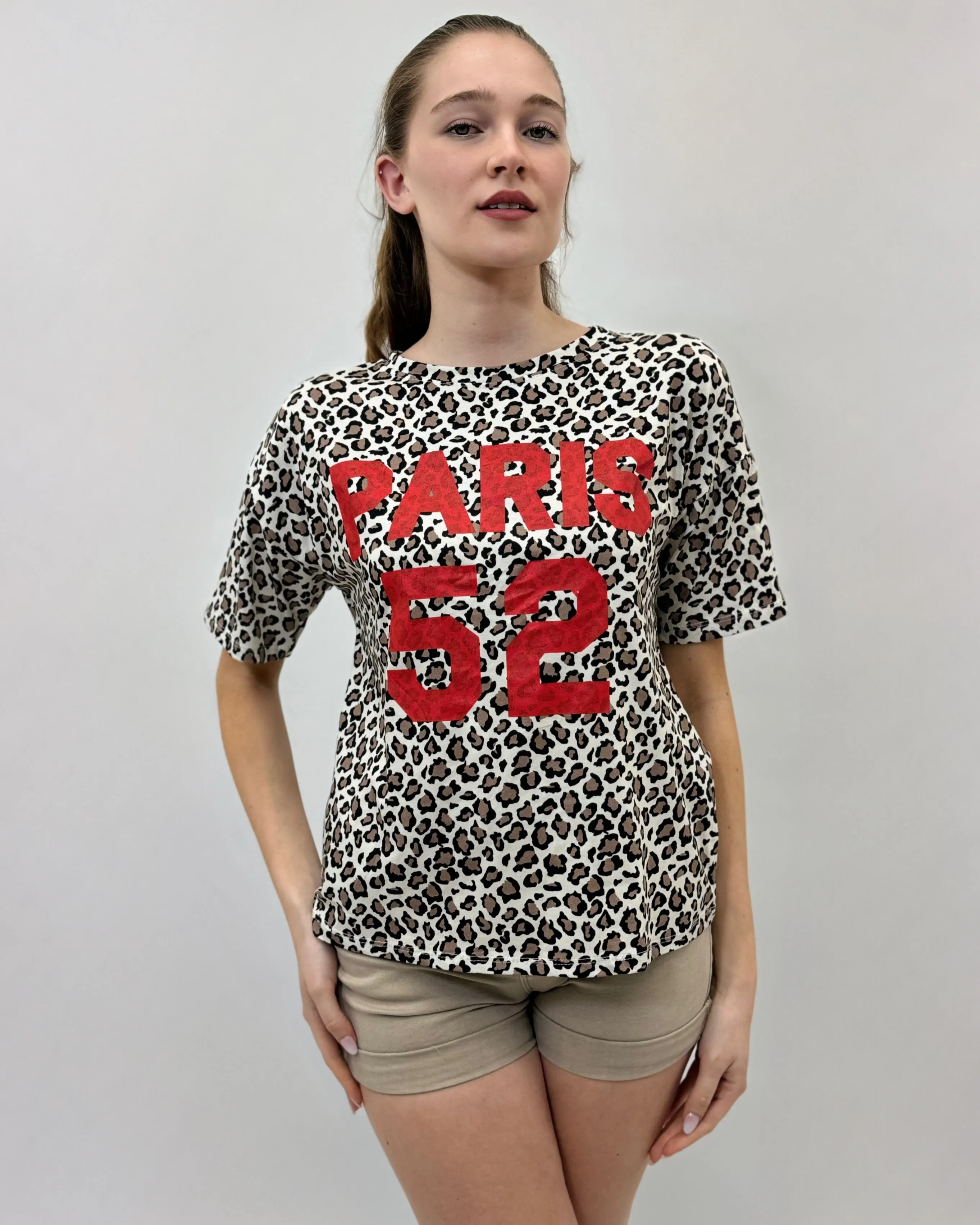 Maglia stampa maculata scritta paris